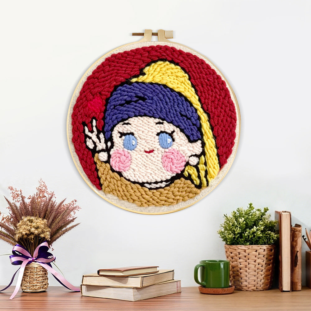 Finished kawaii "girl with a pearl earring" parody artwork displayed on a wall