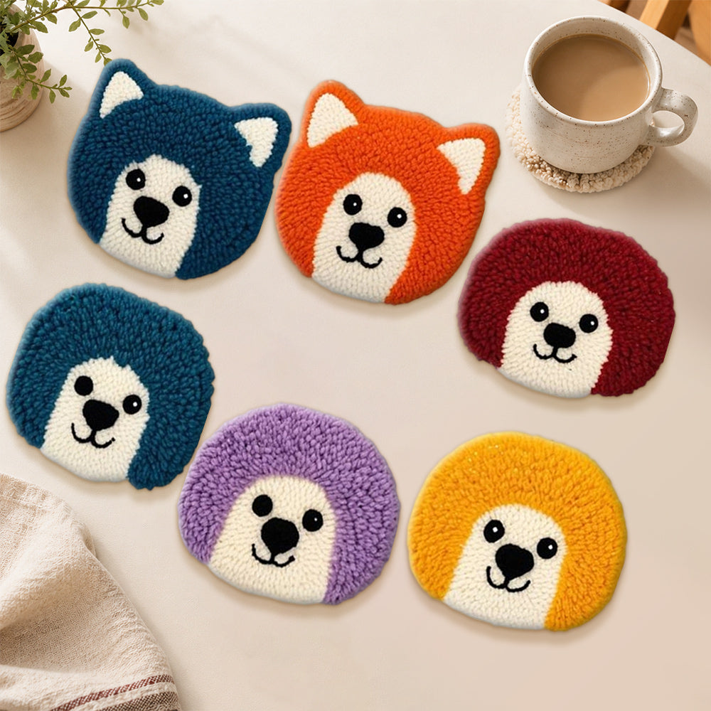Kawaii hedgehogs and bears punch needle coasters used for home decoration