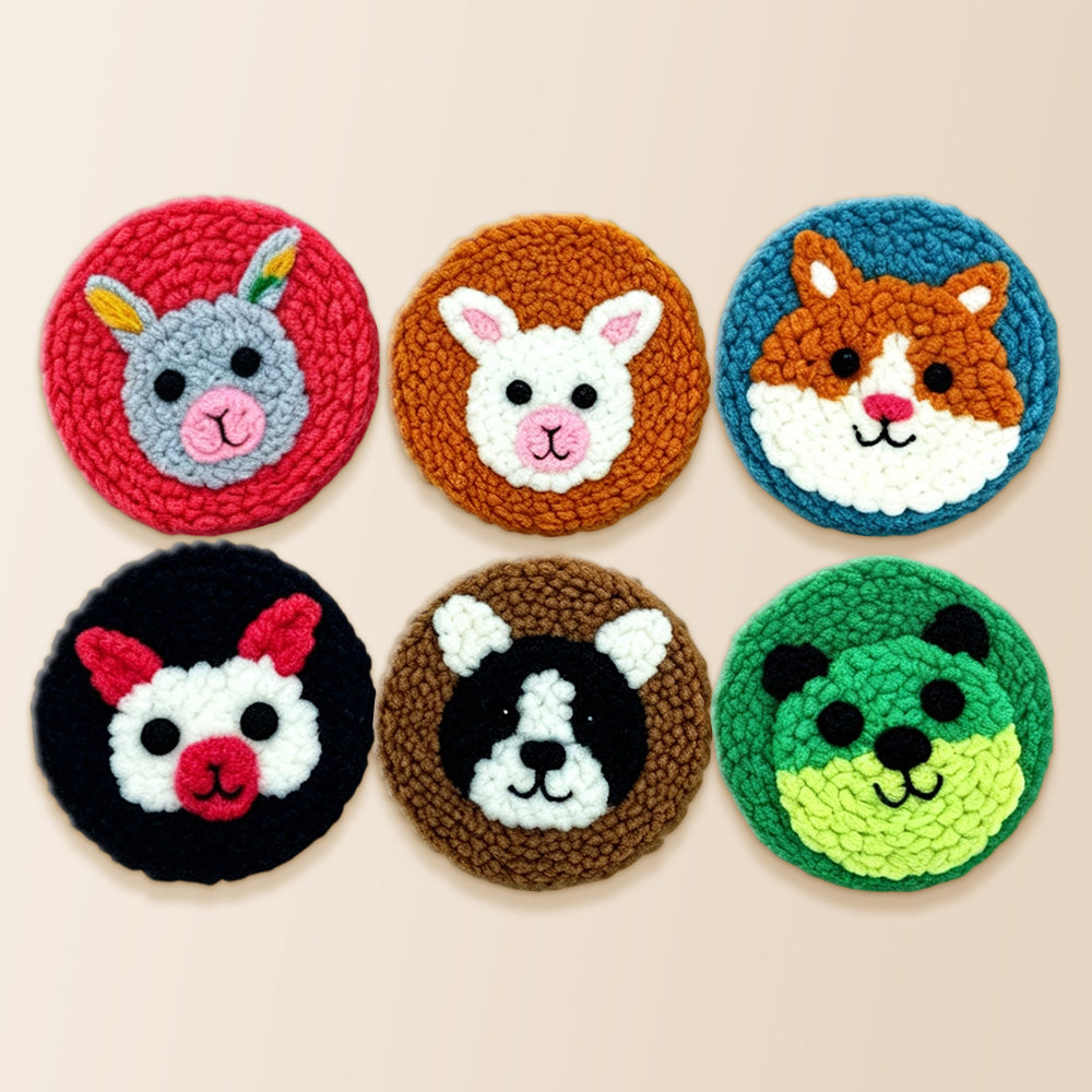 Kawaii pets punch needle coaster kit finished handmade coasters