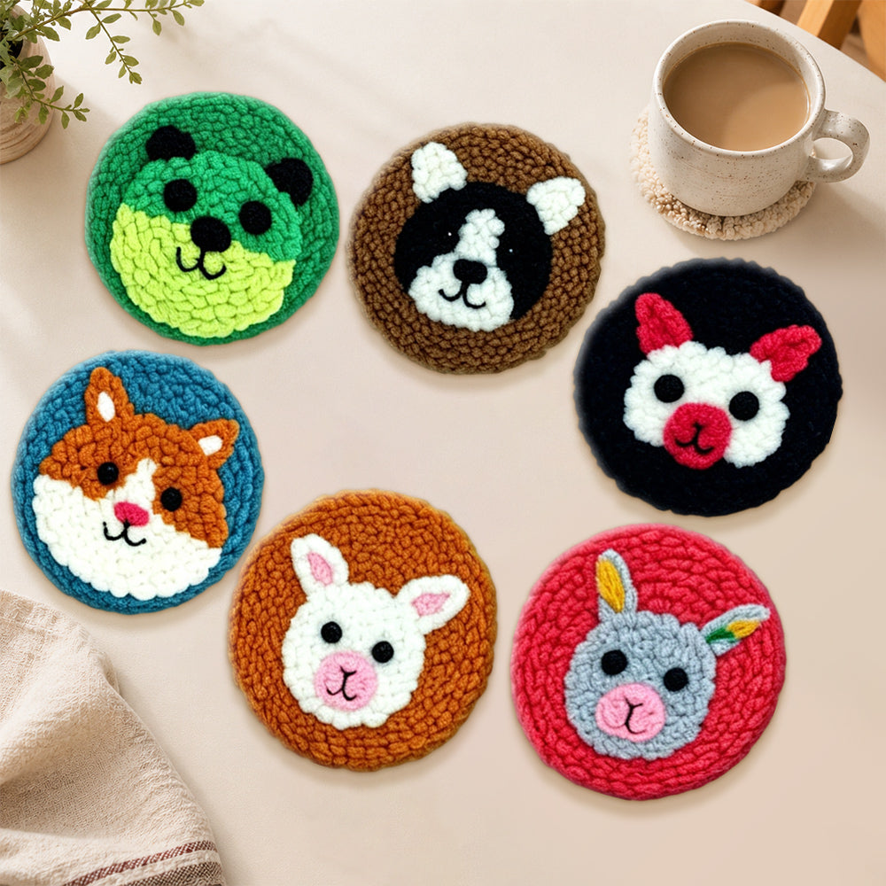 Kawaii pets punch needle coasters used for home decoration