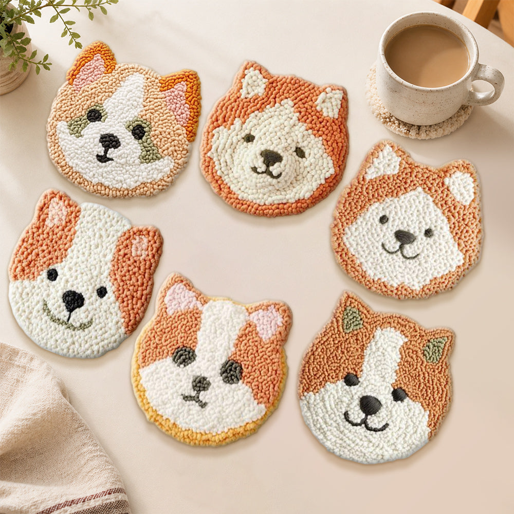 Kawaii puppy faces punch needle coasters used for home decoration