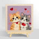 Kittens holding hearts punch needle kit for beginners