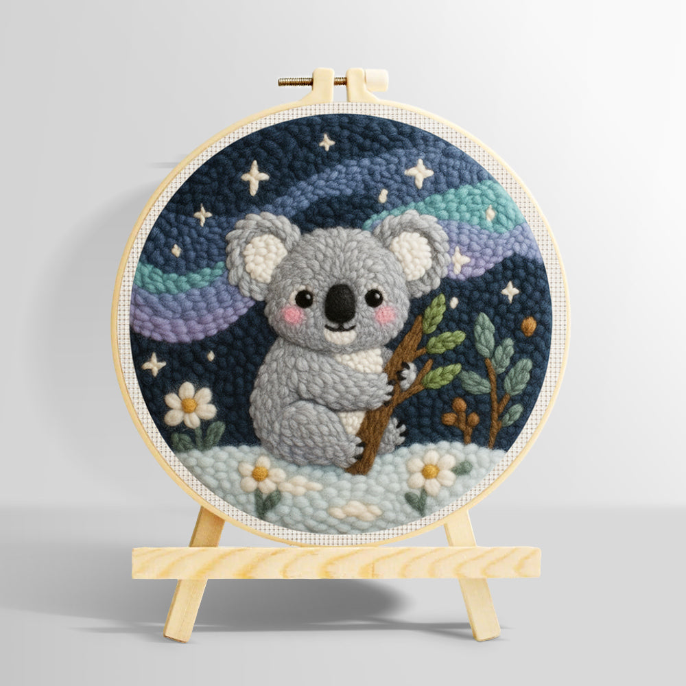 Koala and mountains under the stars punch needle kit for beginners
