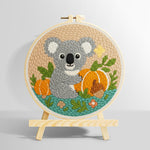 Koala and pumpkins in autumn punch needle kit for beginners