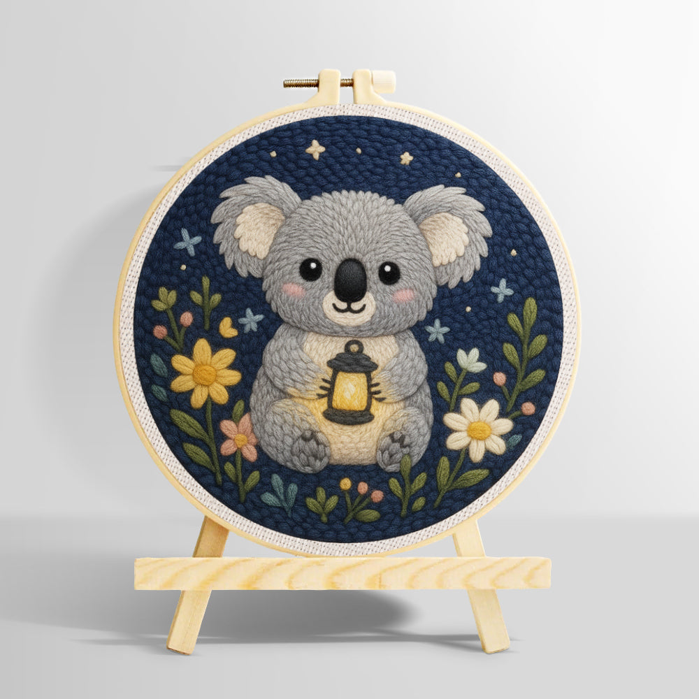 Koala and wildflowers punch needle kit for beginners