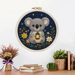 Finished koala and wildflowers artwork displayed on a wall