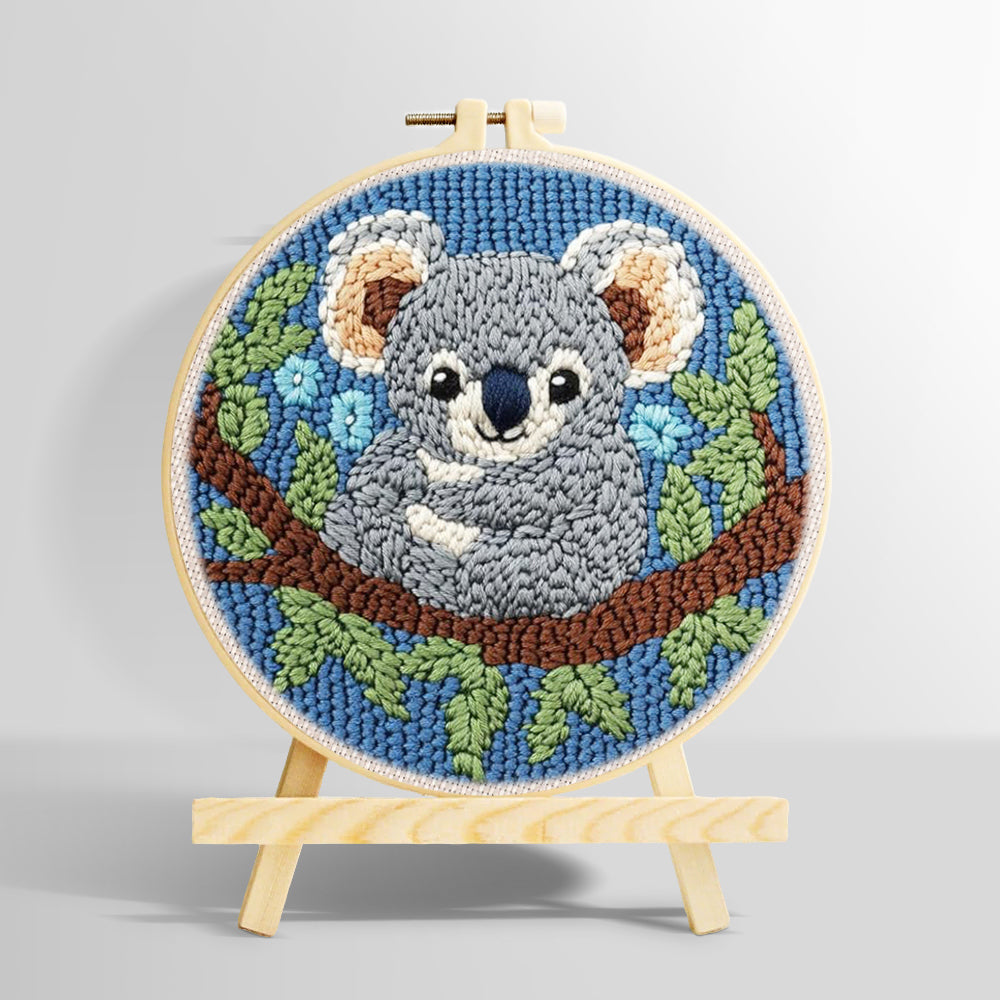 Koala on a tree branch punch needle kit for beginners