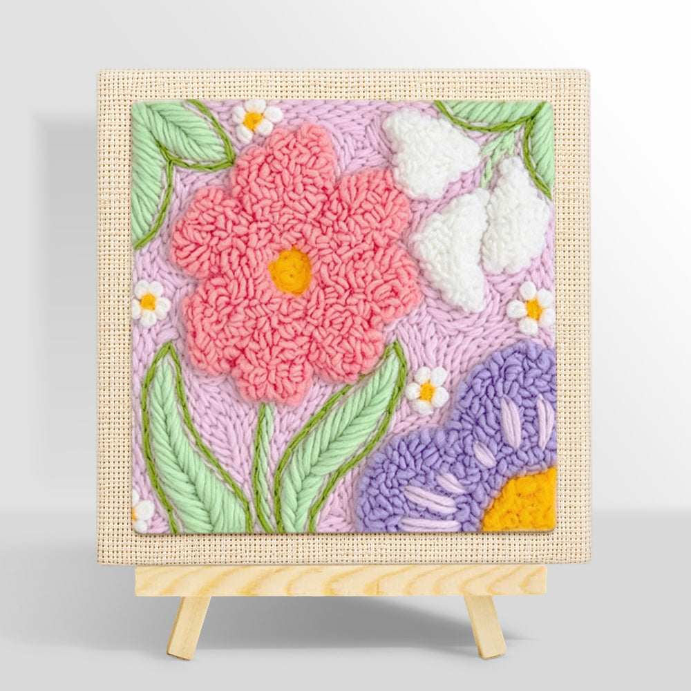 Large pink and purple flowers punch needle kit for beginners