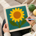 Creating handmade large single sunflower punch needle artwork