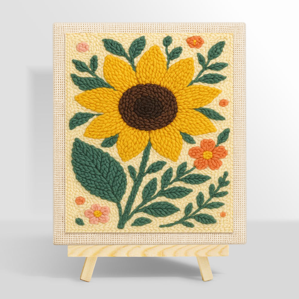 Large sunflower and ditsy florals punch needle kit for beginners