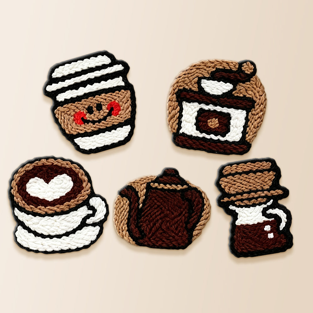Latte, teapot and coffee punch needle coaster kit finished handmade coasters