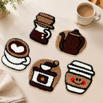Latte, teapot and coffee punch needle coasters used for home decoration