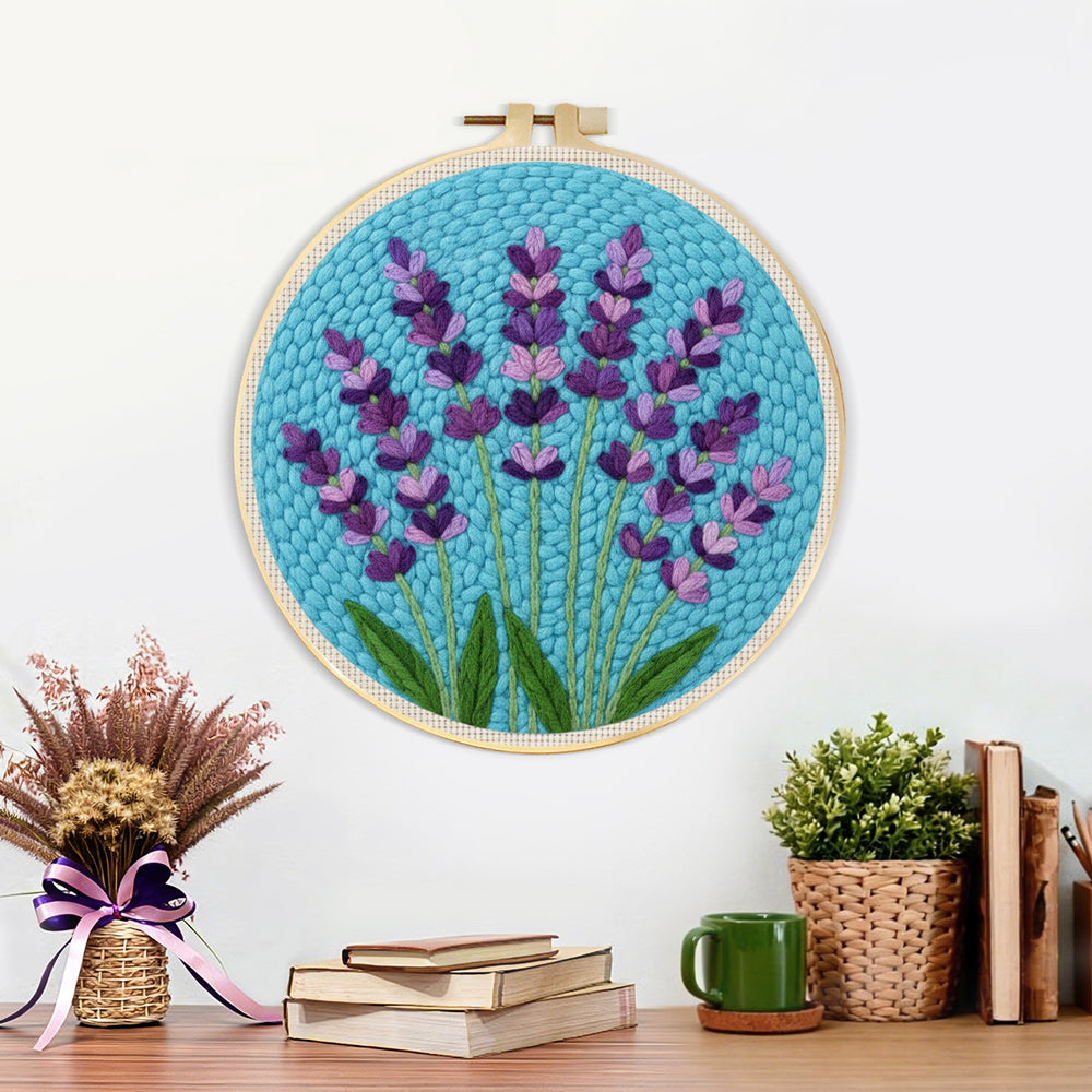 Finished lavender sprigs artwork displayed on a wall
