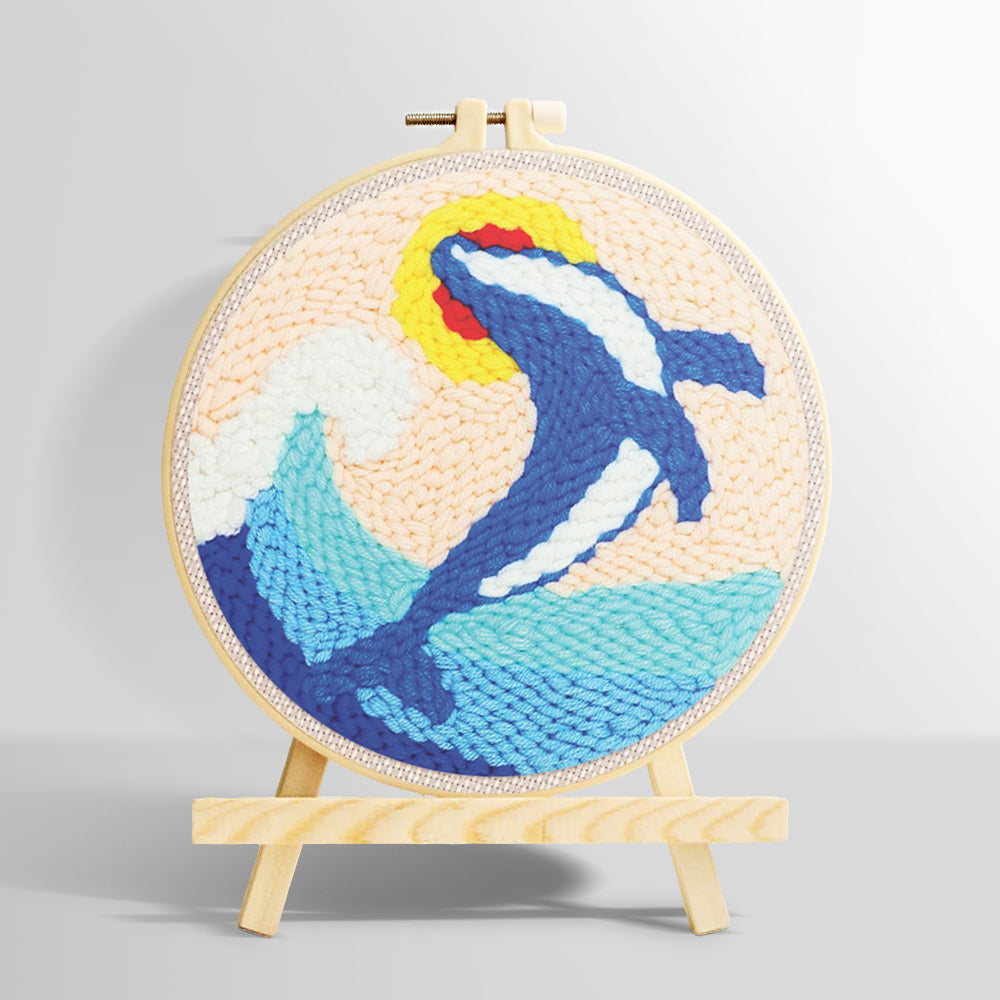 Leaping dolphin and waves punch needle kit for beginners