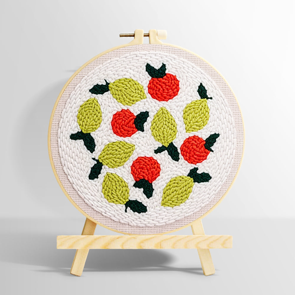 Lemons and red berries punch needle kit for beginners
