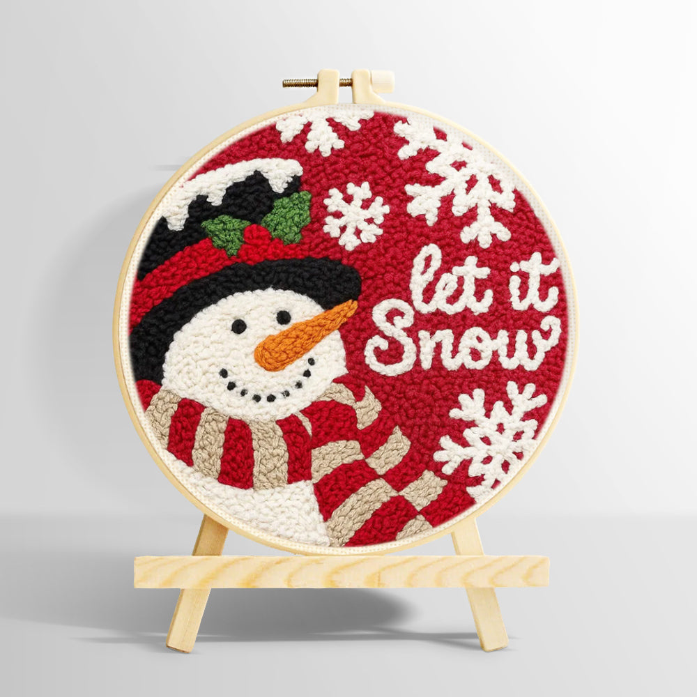 “Let it snow” snowman with scarf punch needle kit for beginners