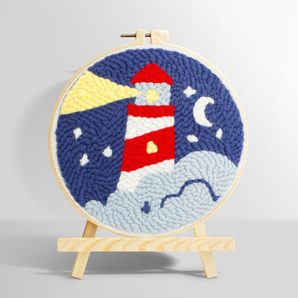 Lighthouse at night punch needle kit for beginners