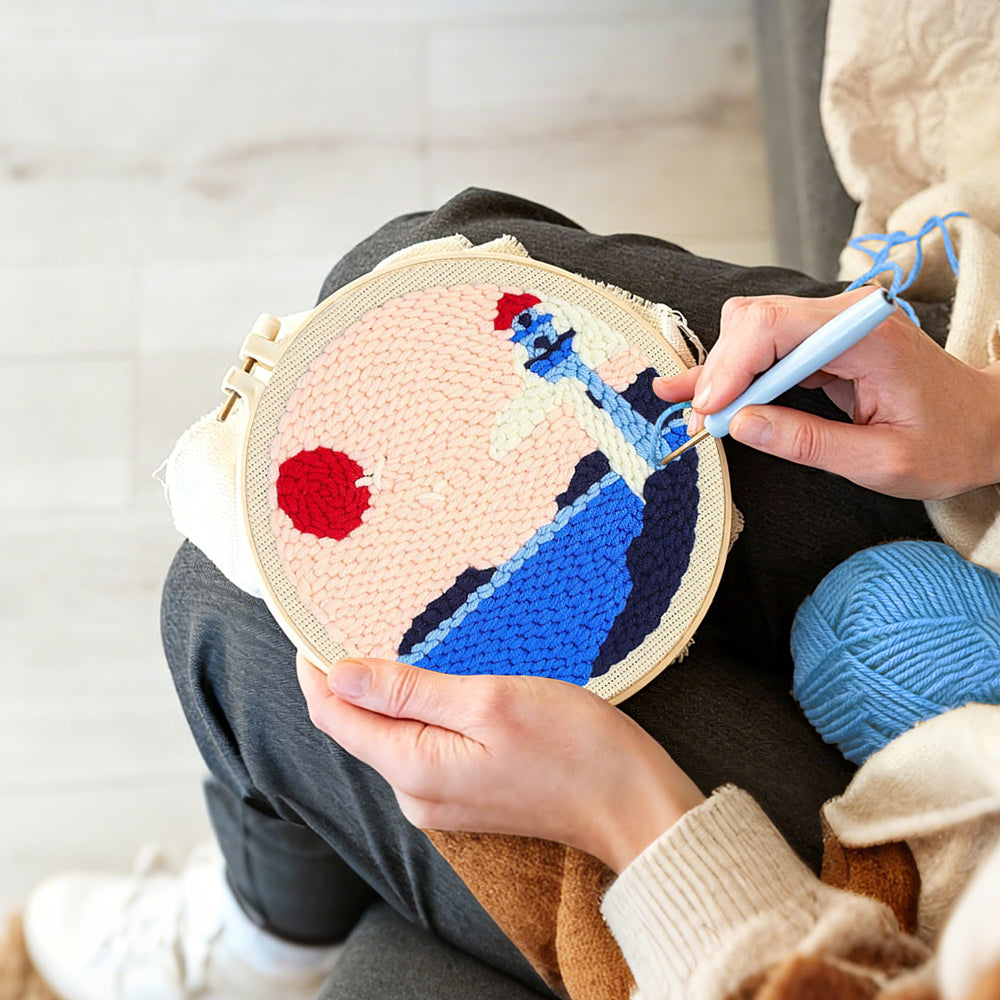 Creating handmade lighthouse by the sea punch needle artwork