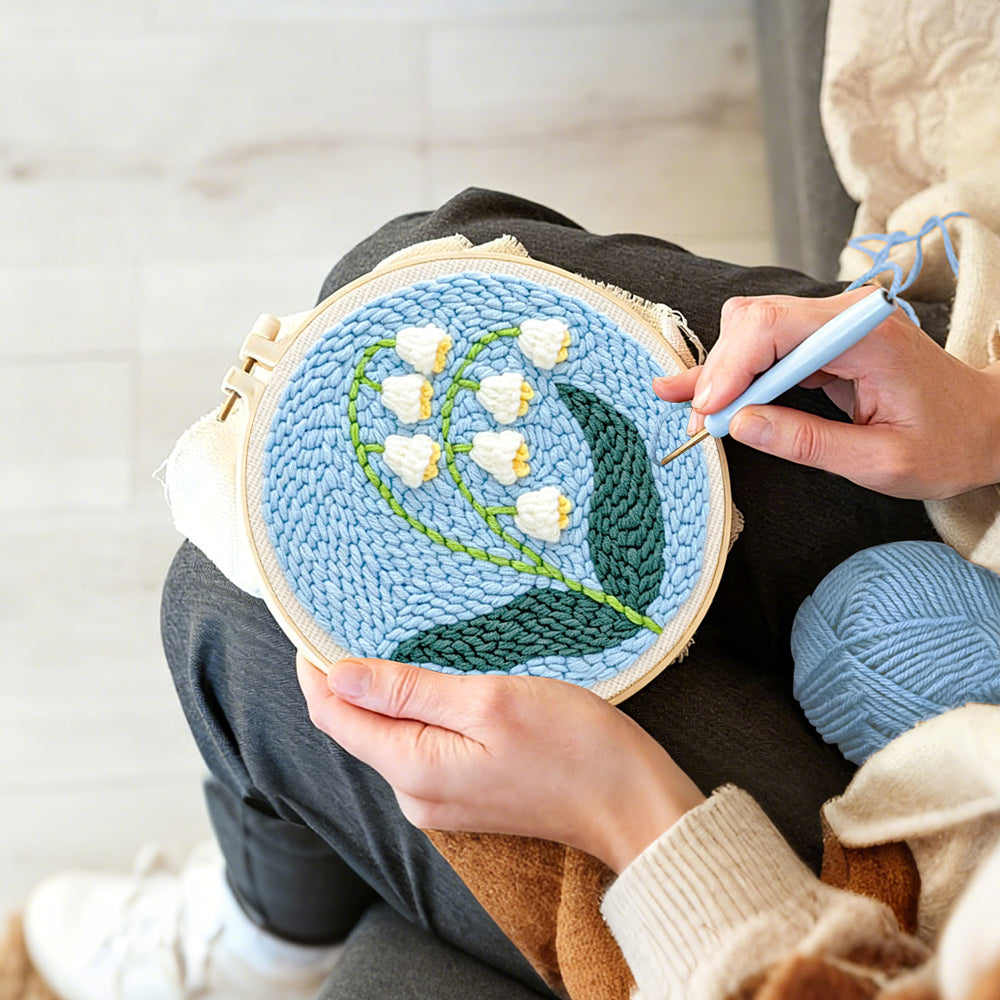 Creating handmade lily of the valley punch needle artwork