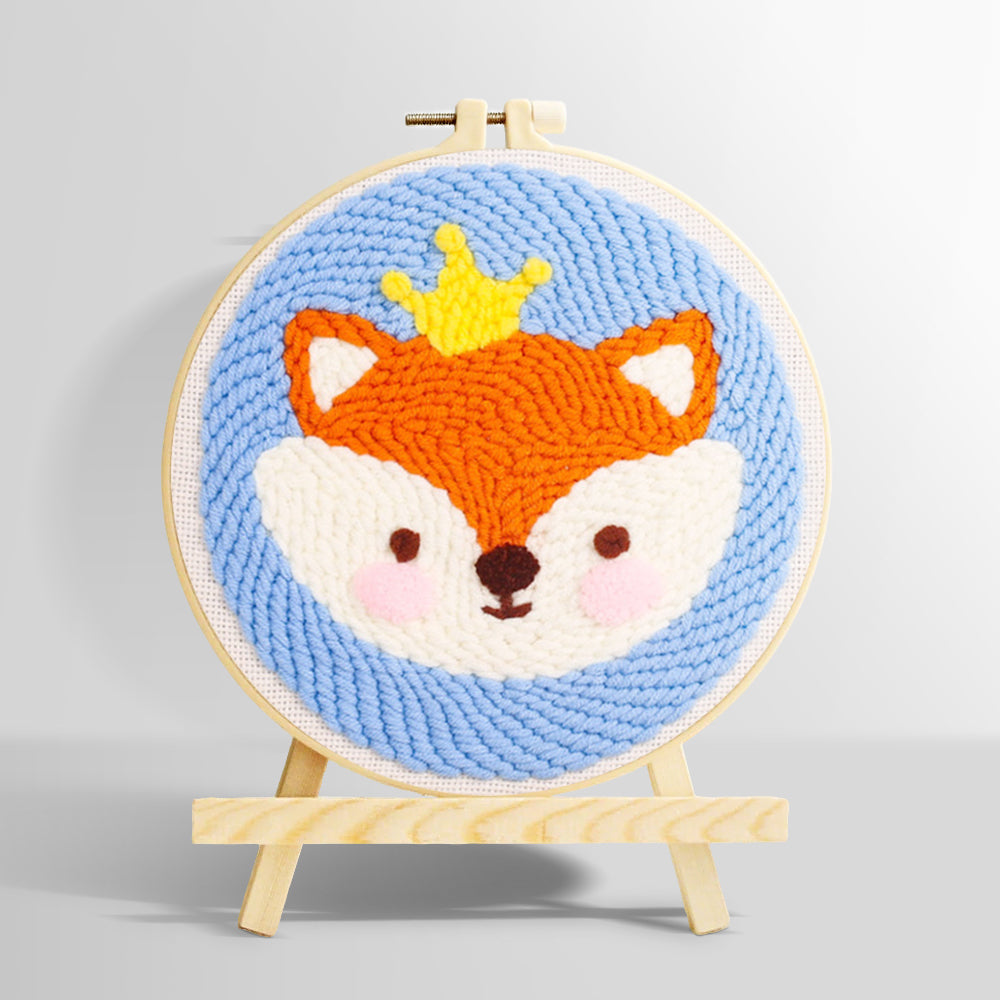 Little crown fox punch needle kit for beginners