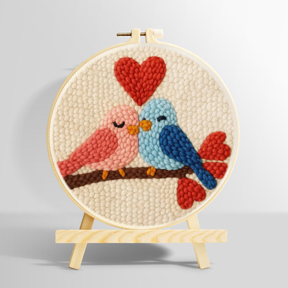 Lovebirds and hearts punch needle kit for beginners