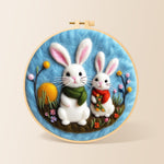 Lovely bunny pair with scarves needle felting kit for beginners with a round wooden frame