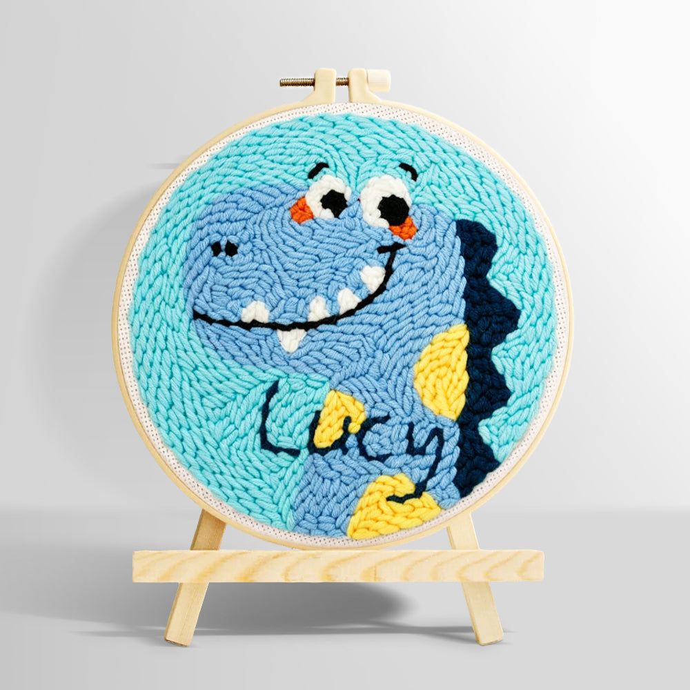 Lucky blue dinosaur punch needle kit for beginners