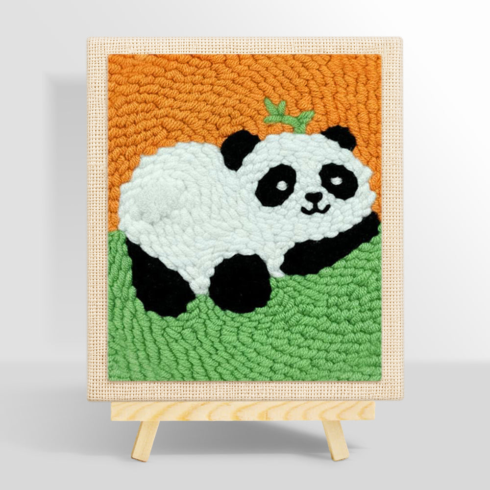 Lying panda with bamboo punch needle kit for beginners