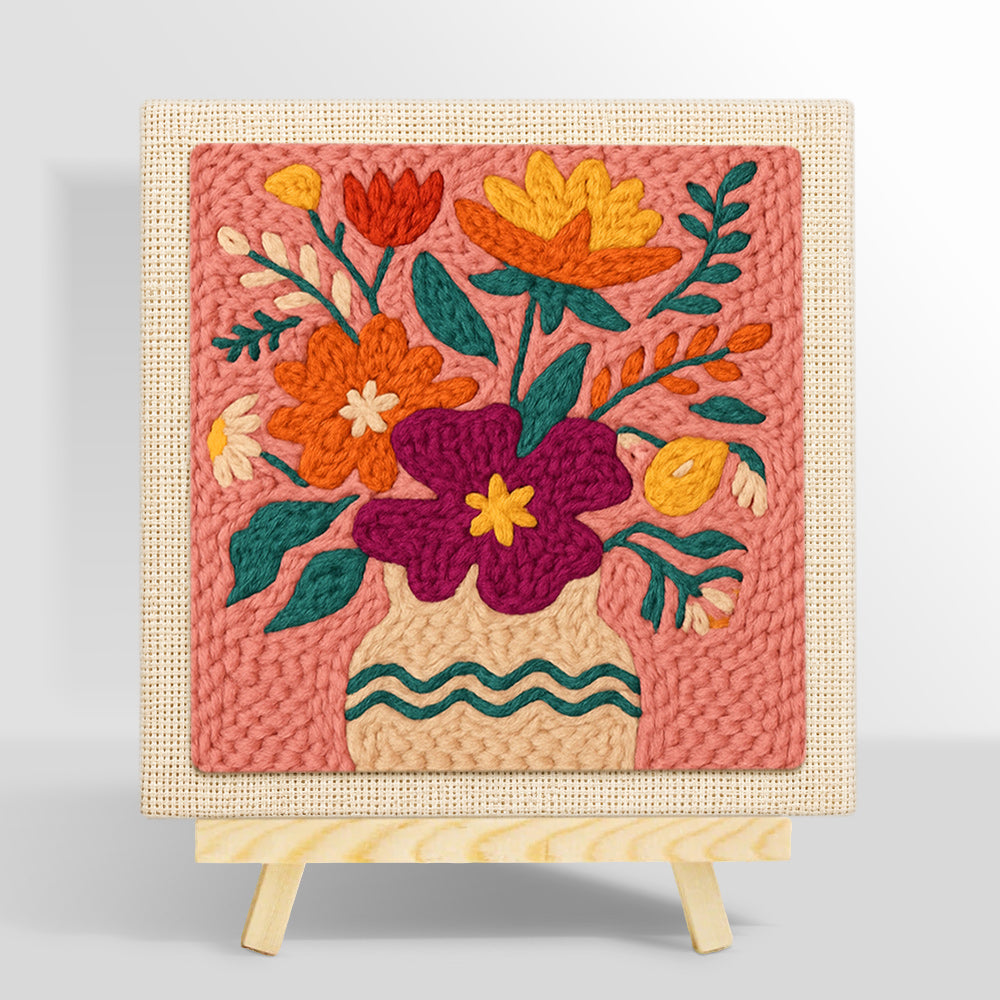 Magenta and orange bouquet punch needle kit for beginners