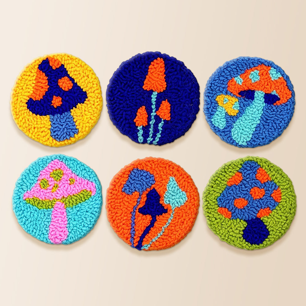 Magical mushroom punch needle coaster kit finished handmade coasters