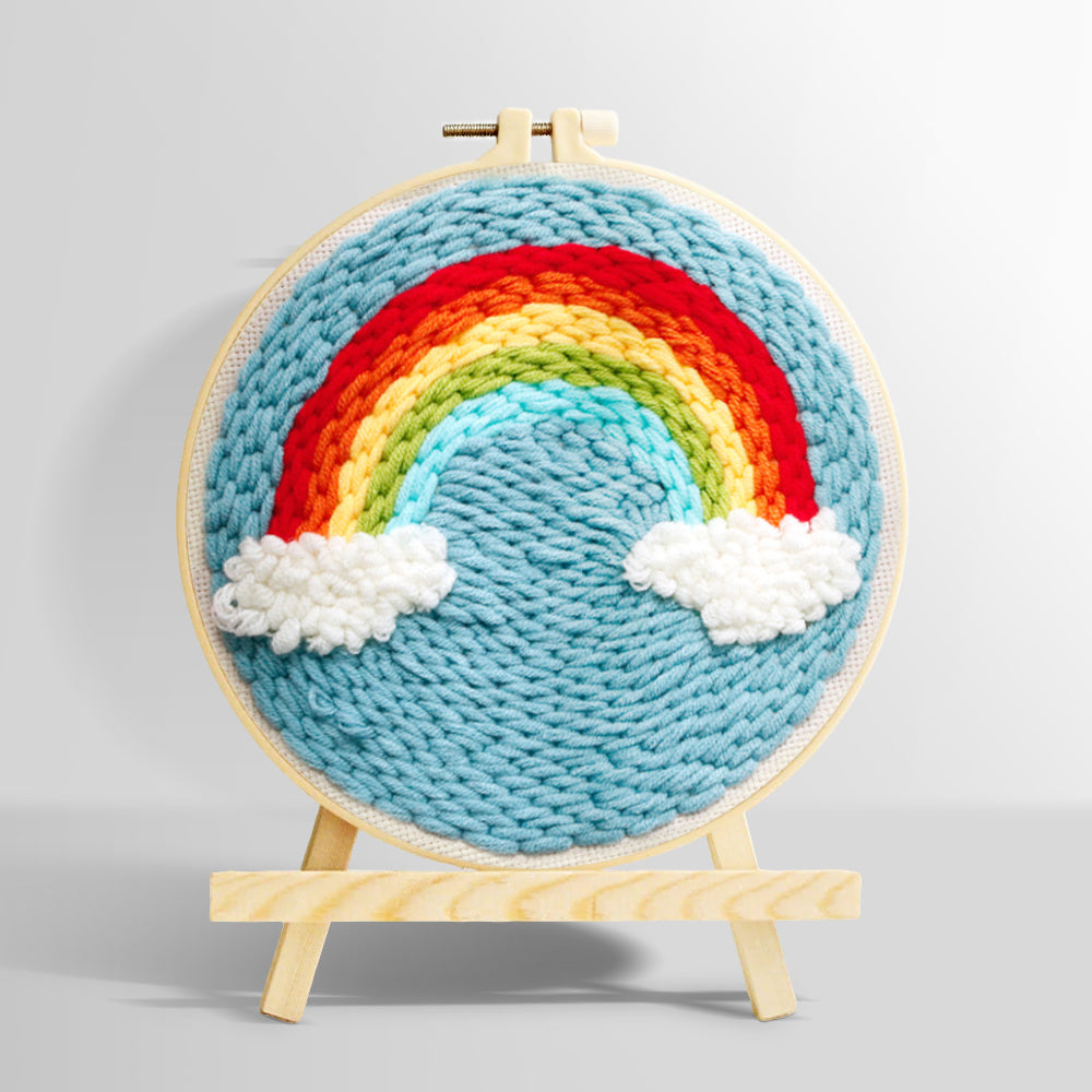 Magnificent rainbow in the blue sky punch needle kit for beginners