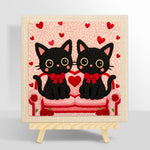 Matching black cats with red bows punch needle kit for beginners