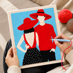 Creating handmade matching red hats couple punch needle artwork