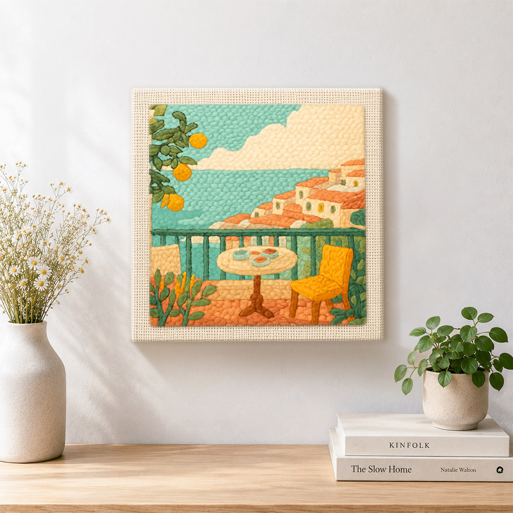 Finished mediterranean balcony artwork displayed on a wall