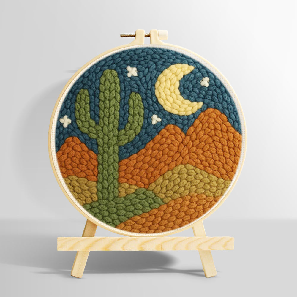Midnight desert cactus punch needle kit for beginners