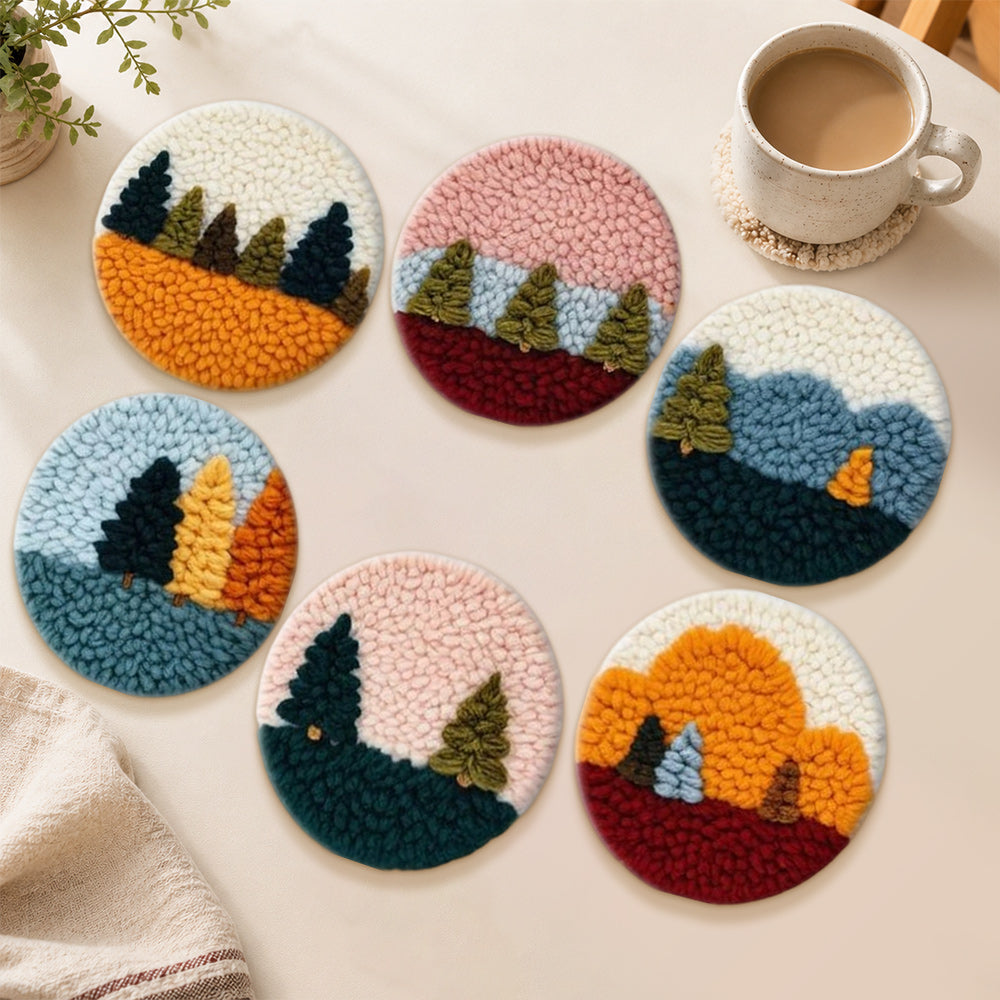Mini pine trees punch needle coasters used for home decoration