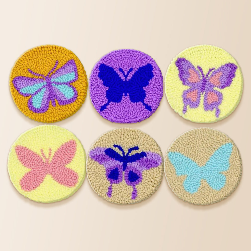Minimalist butterflies punch needle coaster kit finished handmade coasters