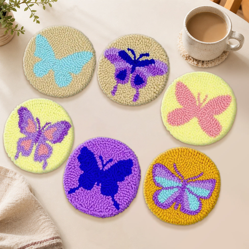 Minimalist butterflies punch needle coasters used for home decoration