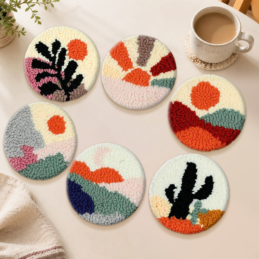 Minimalist desert plant punch needle coasters used for home decoration