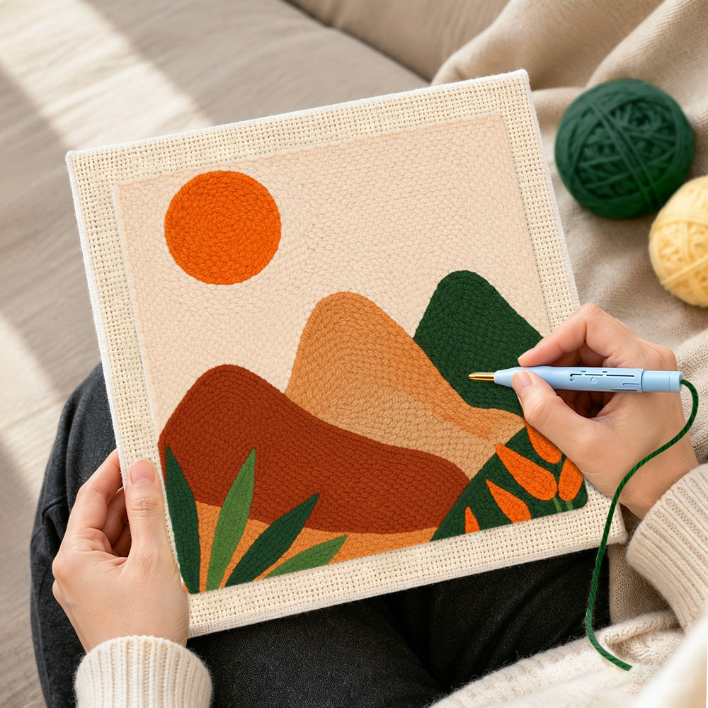 Creating handmade minimalist geometric hills punch needle artwork