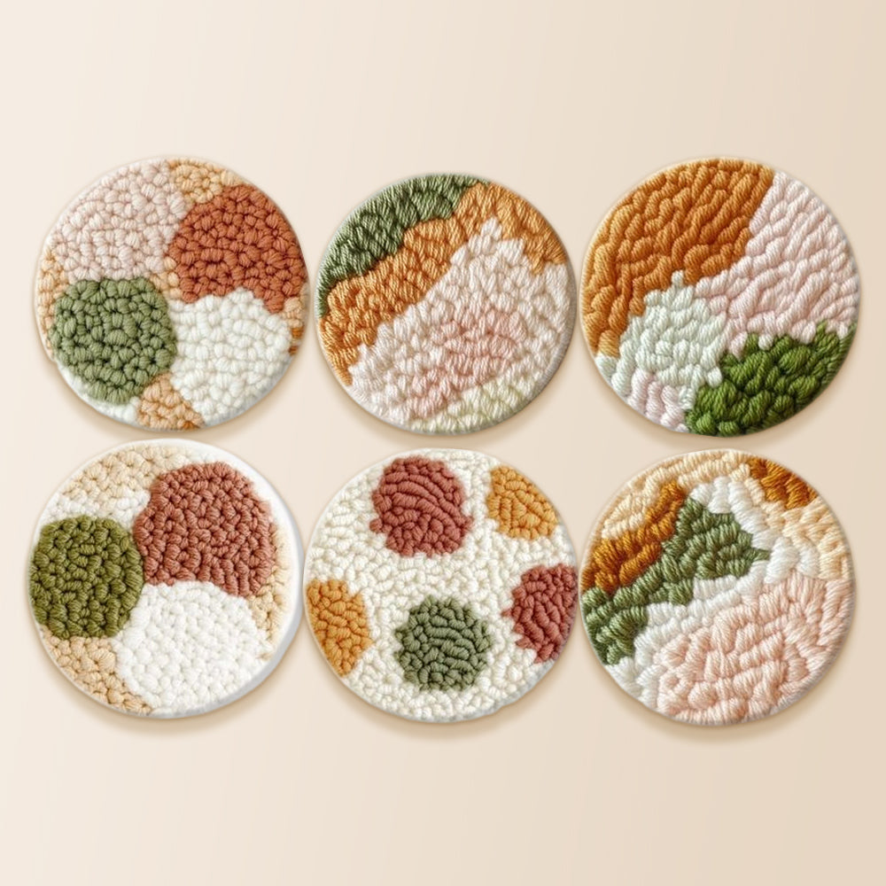 Minimalist landscape punch needle coaster kit finished handmade coasters