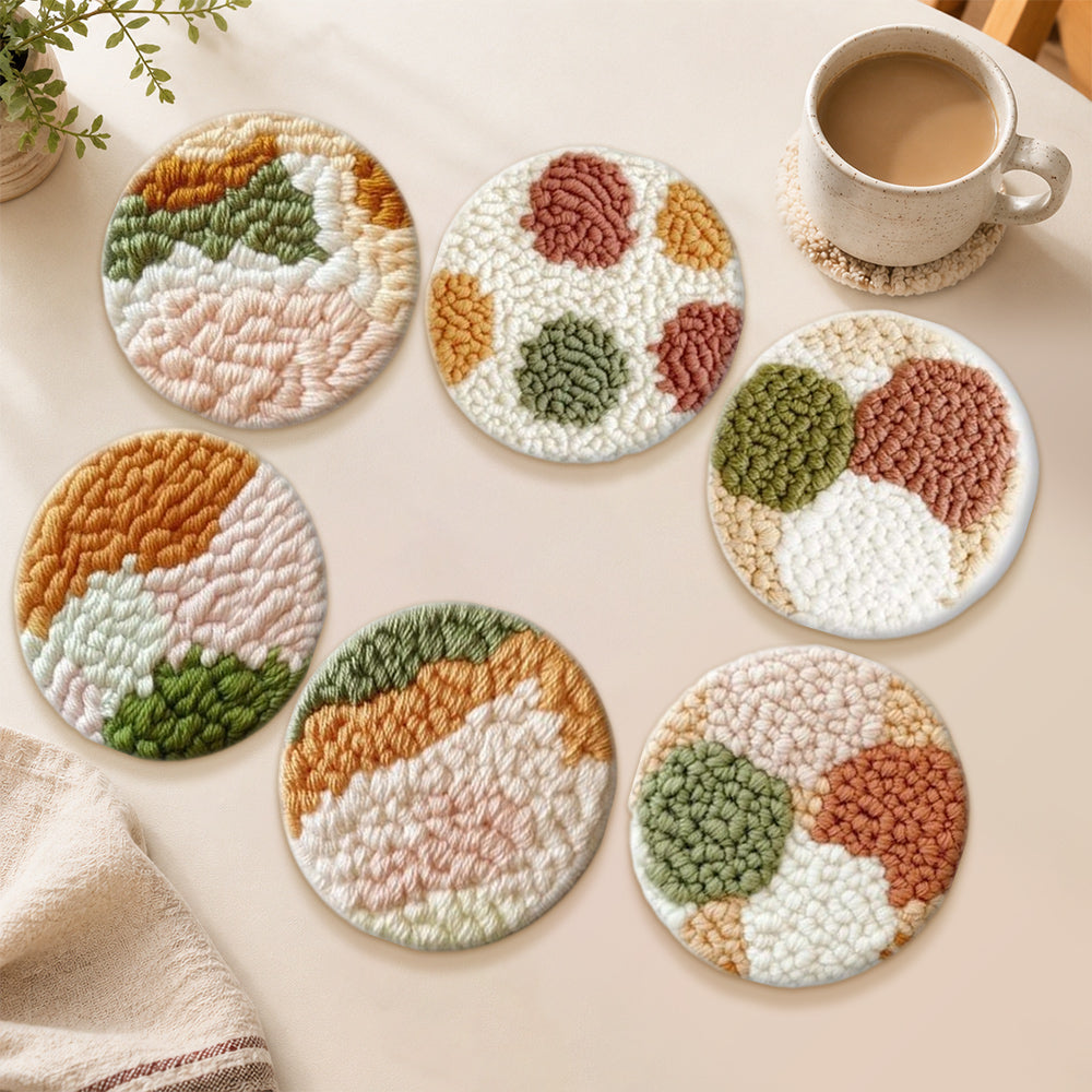 Minimalist landscape punch needle coasters used for home decoration