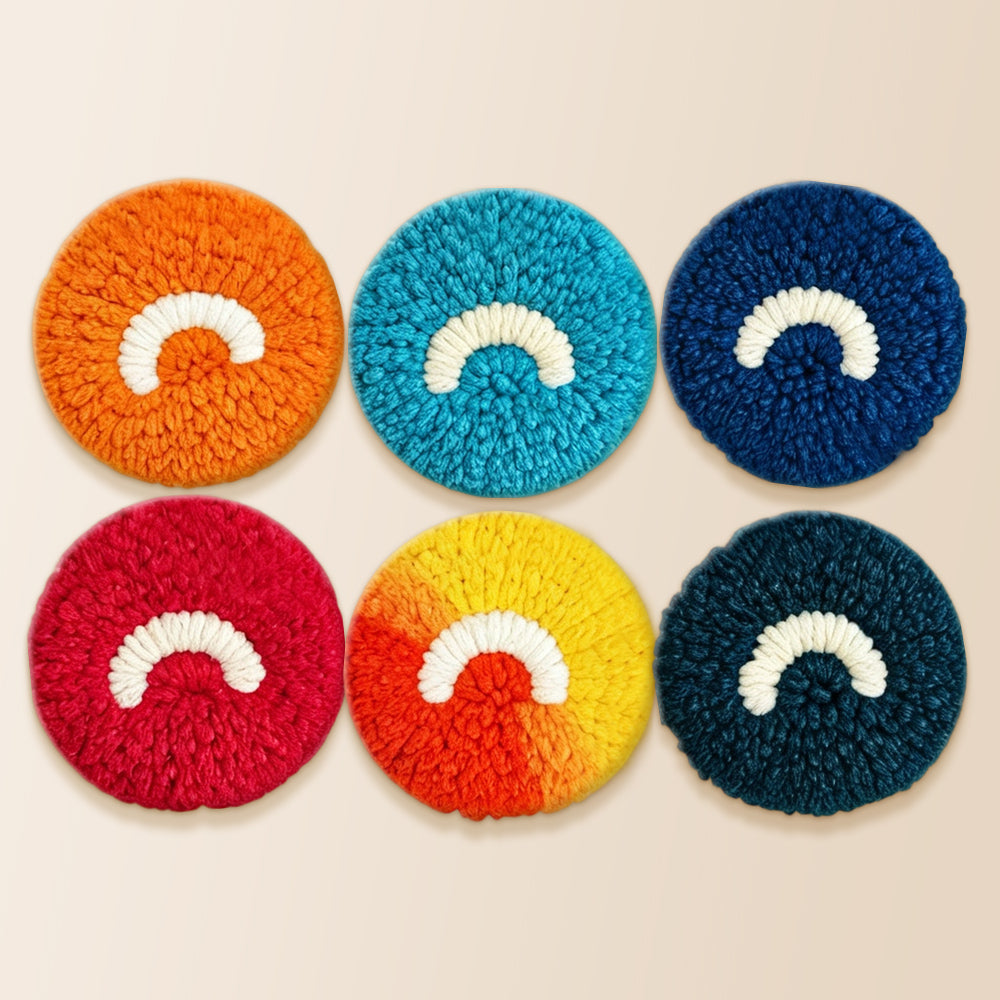 Minimalist rainbow arc punch needle coaster kit finished handmade coasters