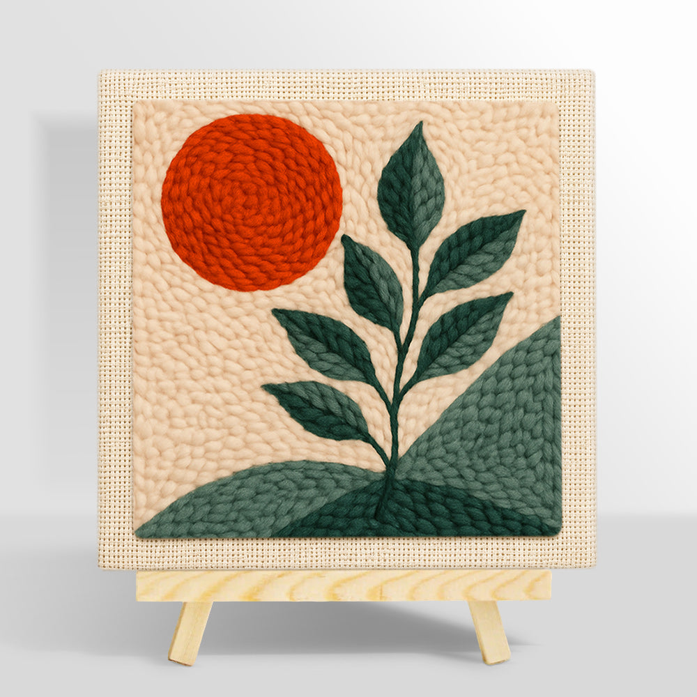 Minimalist sun and plant punch needle kit for beginners