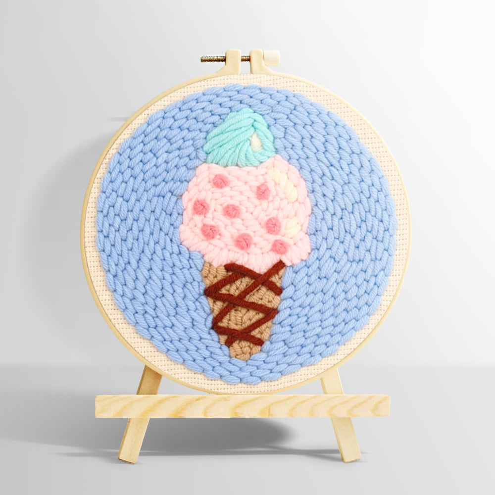 Mint and pink scoop ice cream punch needle kit for beginners