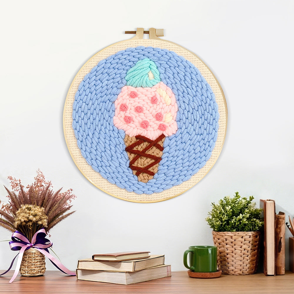 Finished mint and pink scoop ice cream artwork displayed on a wall