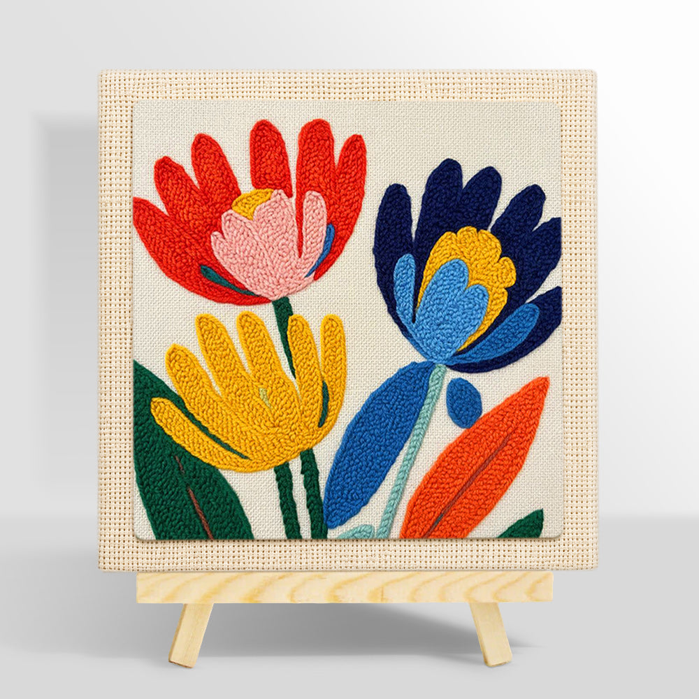 Modern abstract and colourful flowers punch needle kit for beginners