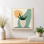 Finished modern abstract bonsai succulent artwork displayed on a wall