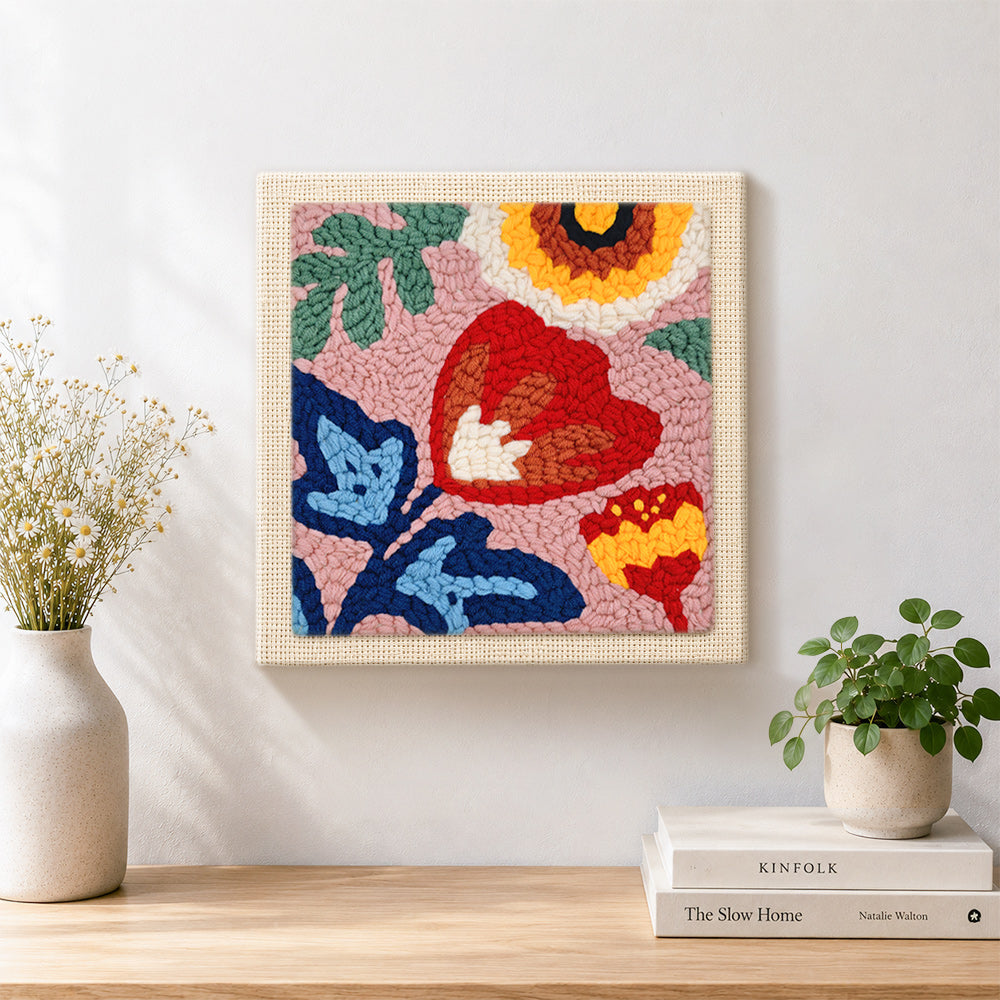 Finished modern abstract florals artwork displayed on a wall