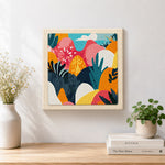 Finished modern floral and mountain pattern artwork displayed on a wall
